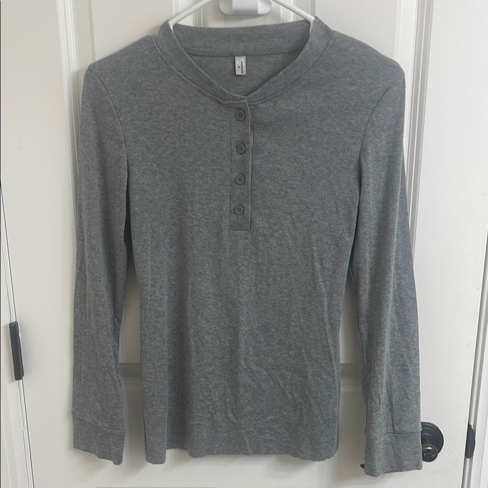 Gray Long Sleeve Henley Shirt